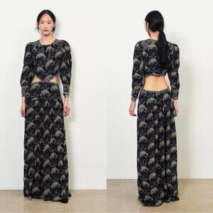 BA&SH Gabriel Long Sleeve Cutout Maxi Dress Carbone Black Blue Small Preowned